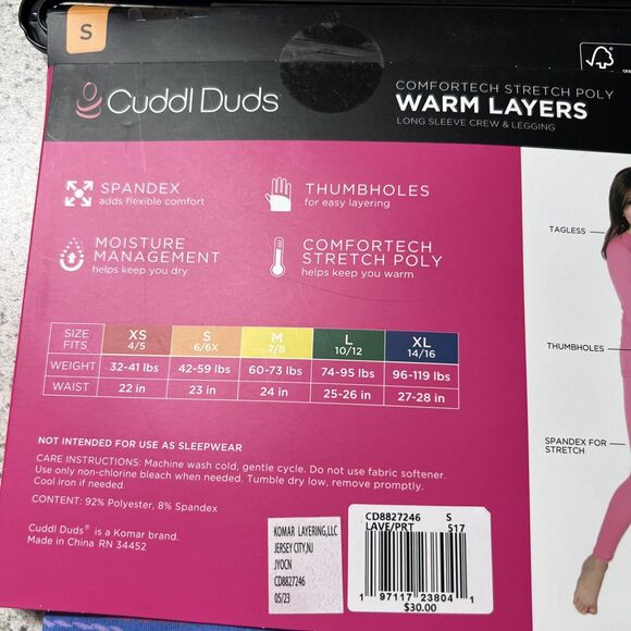 Cuddl Duds Small 6/6x Girls Warm Layers Long Sleeve Crew Leggings 2 Piece NWT - Picture 4 of 4